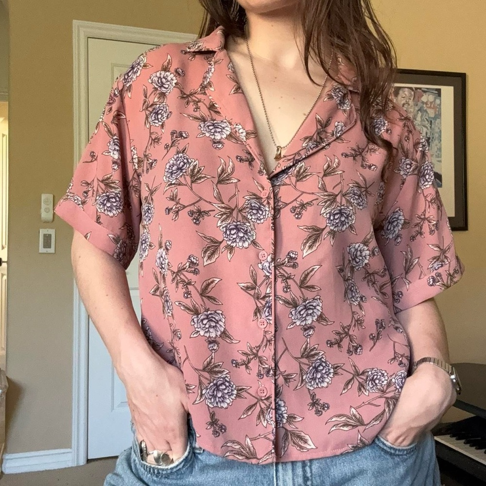 Forever 21 Pink Boxy Button Down Shirt